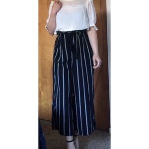 Black and White Striped Cropped Palazzo Pants